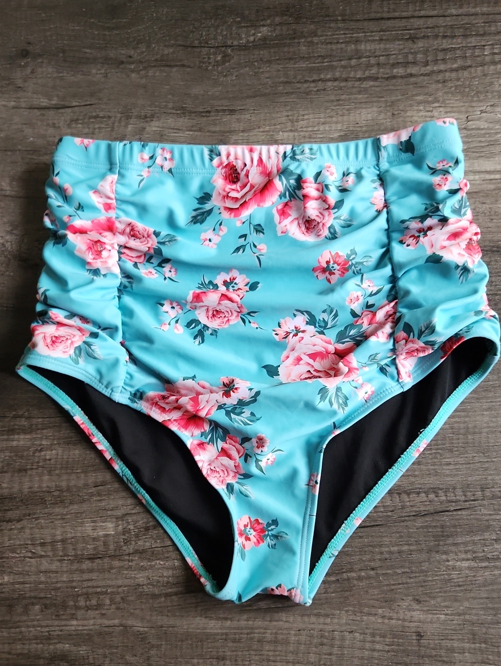 High-Waist Turquoise Floral Bikini Bottom